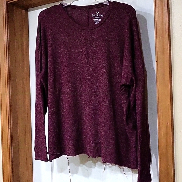 American Eagle Outfitters Sweaters - American Eagle Soft &Sexy Plush Waist Burgandy Sweater Size Large